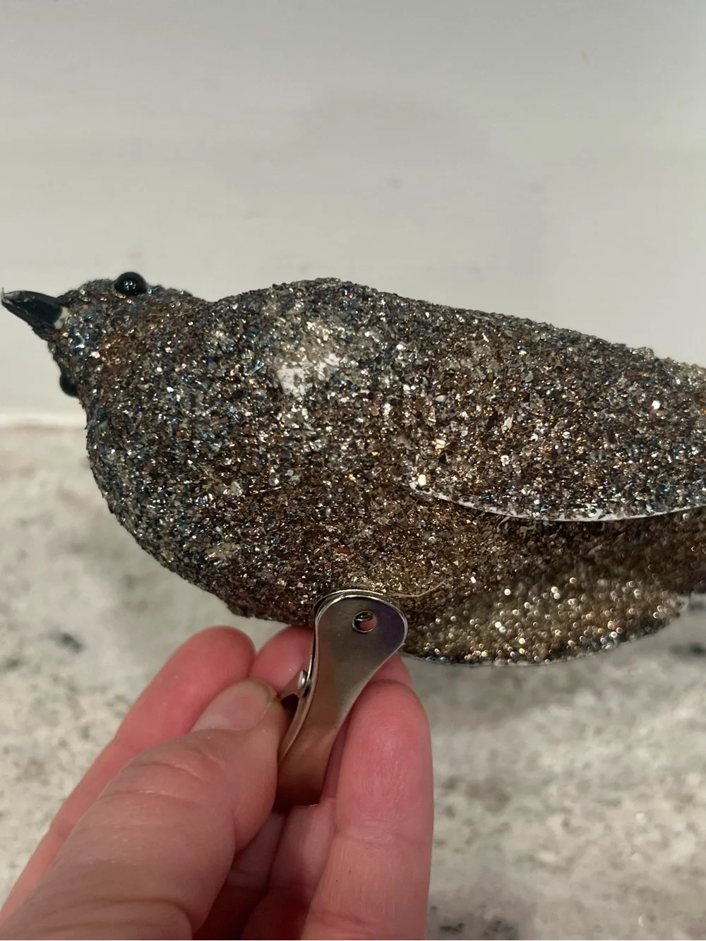 Glitter Decorative Bird Figurine with clip on bottom ornament or decor